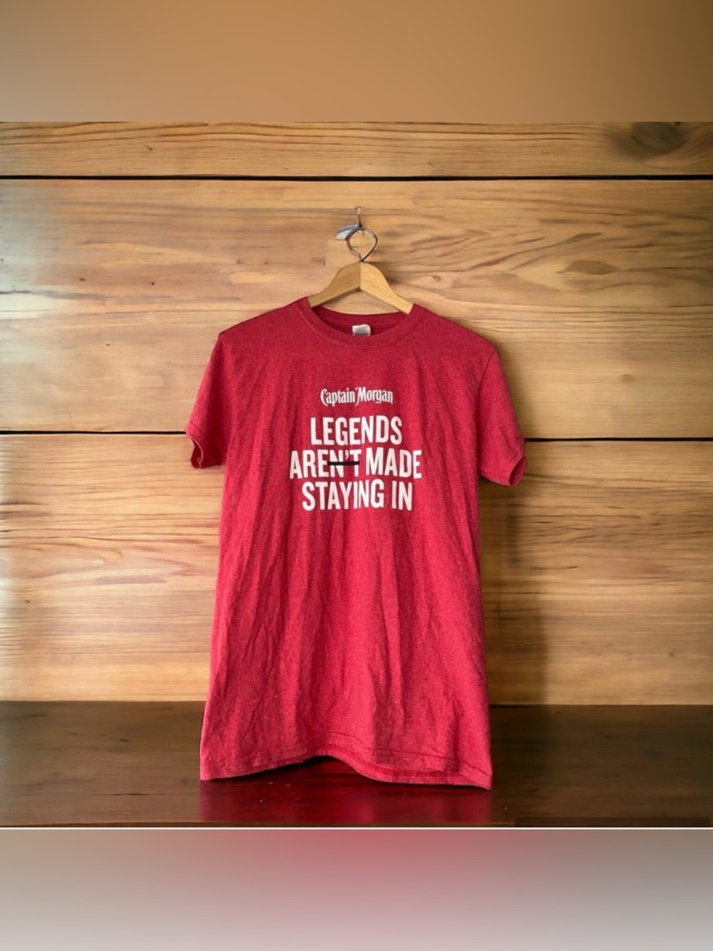 Women Men Captain Morgan Graphic Tee LEGENDS ARE(N'T) MADE STAYING IN Size Small